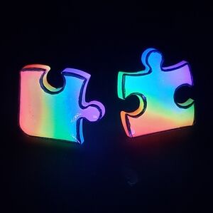 Handmade Rainbow Puzzle Pieces Stud Earrings - Reacts to UV Light